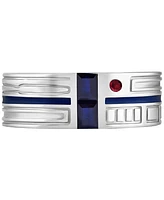 Wonder Fine Jewelry Men's Sapphire (1/4 ct. t.w.), Garnet Accent, & Blue Enamel R2D2 Ring in Sterling Silver