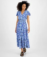 Tinsel Petite Print Short-Sleeve Maxi Dress