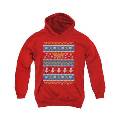 Wonder Woman Boys Dc Youth Dc Comics Christmas Sweater Pull Over Hoodie / Hooded Sweatshirt