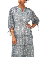 1.state Women's Printed Pintuck 3/4-Sleeve Tiered Maxi Dress