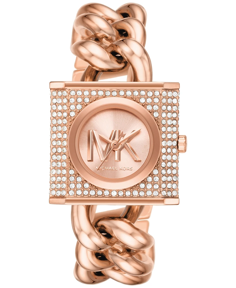 Michael Kors Women's Mk Chain Lock Three-Hand Rose Gold-Tone Stainless Steel Watch 25mm