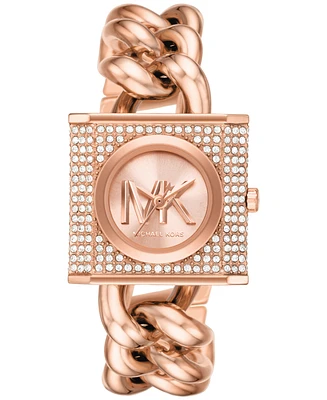 Michael Kors Women's Mk Chain Lock Three-Hand Rose Gold-Tone Stainless Steel Watch 25mm - Rose Gold