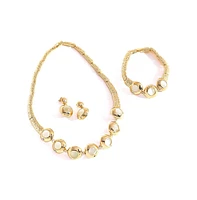 Sohi Women's Gold Metallic Circular Necklace, Earrings And Bracelet (Set Of 3)