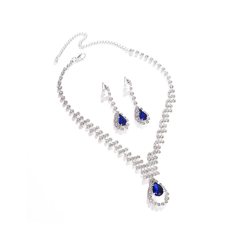 Sohi Women's Blue Stone Teardrop Necklace And Earrings (Set Of 2)