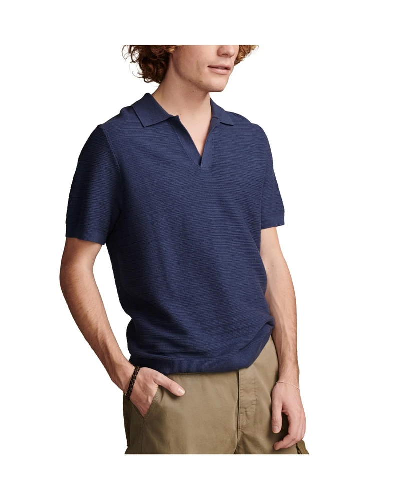 Lucky Brand Men's Crochet Johnny Collar Short Sleeve Polo Shirt