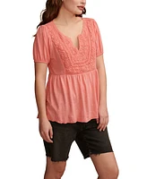 Lucky Brand Women's Crochet-Yoke Short-Sleeve Babydoll Top