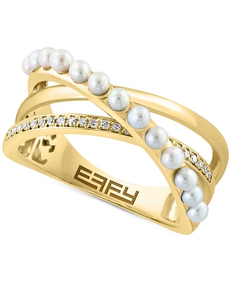 Effy Freshwater Pearl (2mm) & Diamond (1/10 ct. t.w.) Crossover Statement Ring in 14k Gold