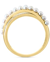 Effy Freshwater Pearl (2mm) & Diamond (1/10 ct. t.w.) Crossover Statement Ring in 14k Gold