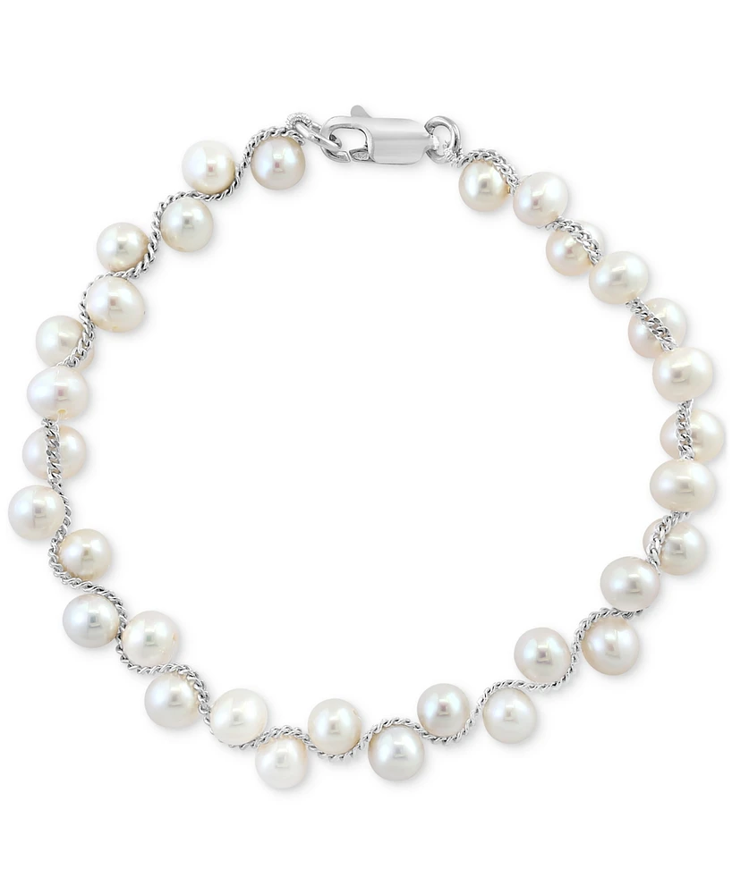 Effy Freshwater Pearl Zigzag Flex Bracelet in Sterling Silver