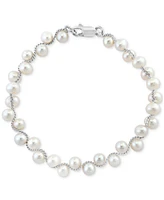 Effy Freshwater Pearl Zigzag Flex Bracelet in Sterling Silver