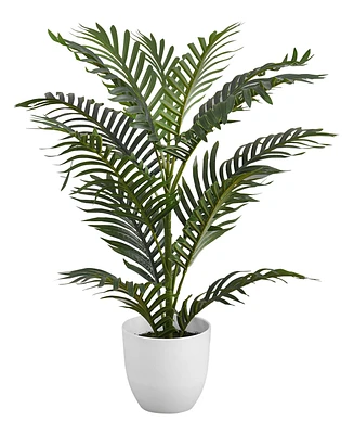 Monarch Specialties 28" Indoor Artificial Floor Palm Tree with Decorative White Pot