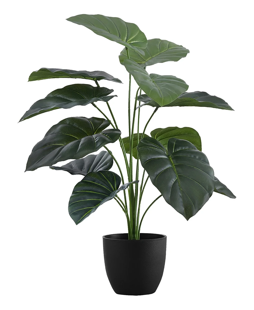 Monarch Specialties 24" Indoor Artificial Alocasia Plant with Decorative Black Pot