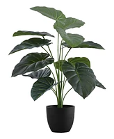 Monarch Specialties 24" Indoor Artificial Alocasia Plant with Decorative Black Pot