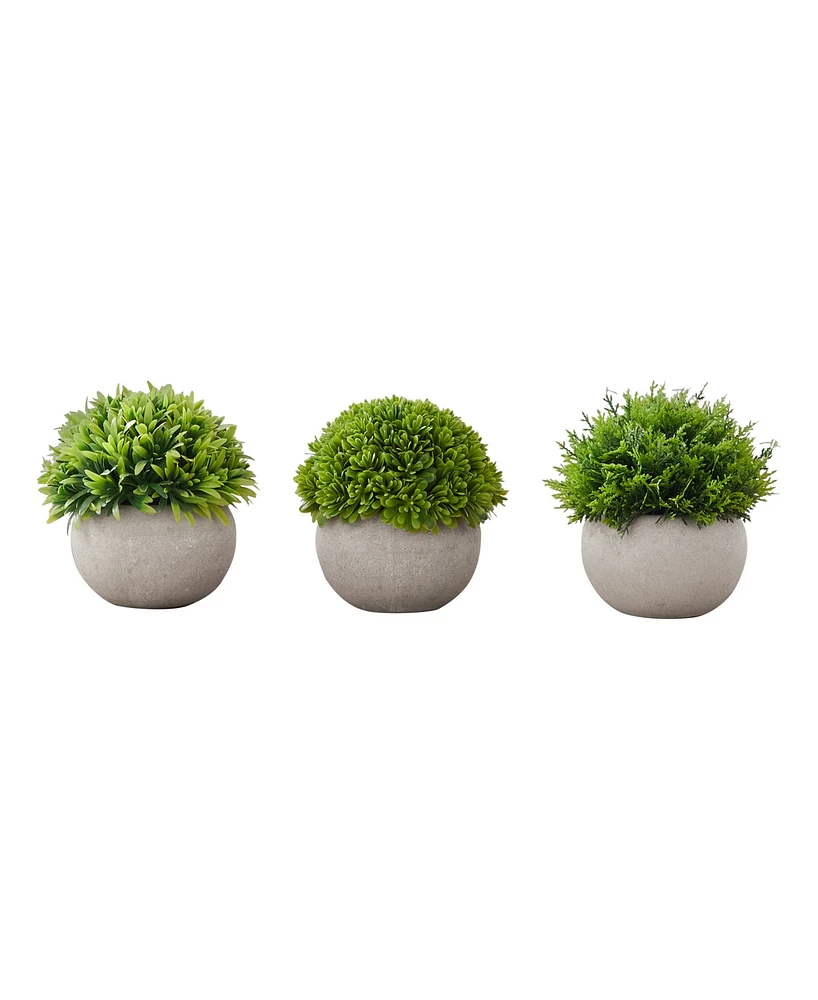 Monarch Specialties 5" Indoor Artificial Grass Plants with Decorative Grey Pots, Set Of 3