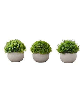 Monarch Specialties 5" Indoor Artificial Grass Plants with Decorative Grey Pots, Set Of 3