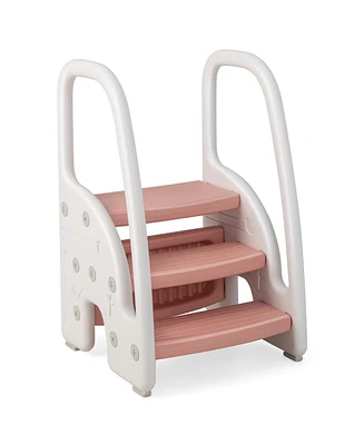Slickblue Kids 3-Step Stool with Safety Handles and Non-slip Pedals