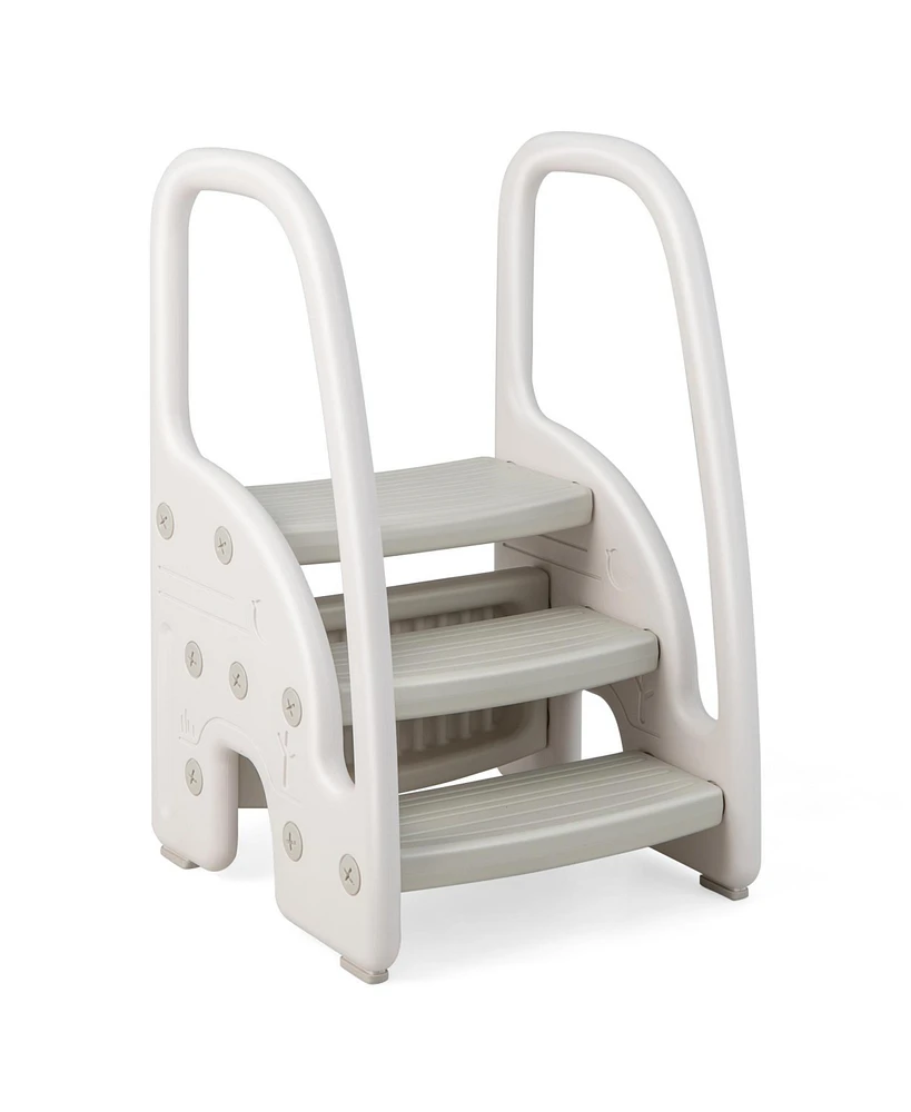 Slickblue Kids 3-Step Stool with Safety Handles and Non-slip Pedals