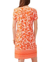 Msk Petite Printed Border-Hem Short-Sleeve Dress