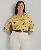 Lauren Ralph Plus Linen Floral Shirt