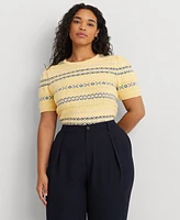 Lauren Ralph Plus Fair Isle Puff-Sleeve Sweater