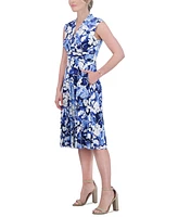 Jessica Howard Petite Tonal Floral Surplice-Neck Dress
