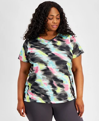 Id Ideology Plus Size Shibori Wave Mesh Short-Sleeve Top, Created for Macy's