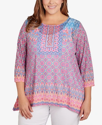 Ruby Rd. Plus Size Embroidered Geometric Top