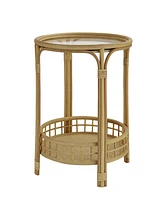 Gallerie Decor Bimini Glass Top Rattan Side Table