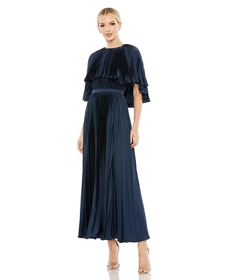 Mac Duggal Women's Pleated Caplet T-Length Gown Dress