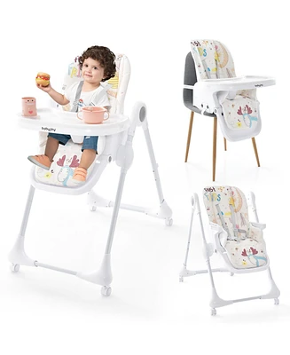 Slickblue Kids 3-In-1 Convertible Highchair with Adjustable Height and 5-Point Safety Belt Lockable Wheels
