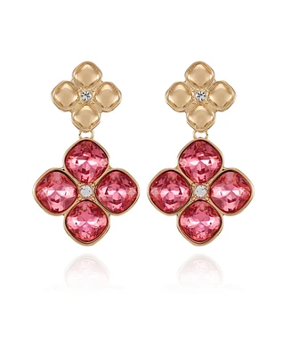 T Tahari Gold-Tone Rose Glass Stone Clip On Drop Earrings