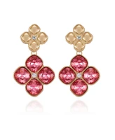 T Tahari Gold-Tone Rose Glass Stone Clip On Drop Earrings