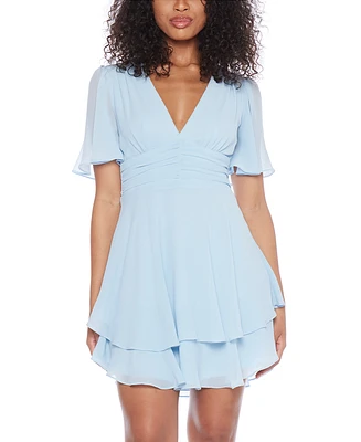 B Darlin Flutter-Sleeve Tiered Fit & Flare Dress