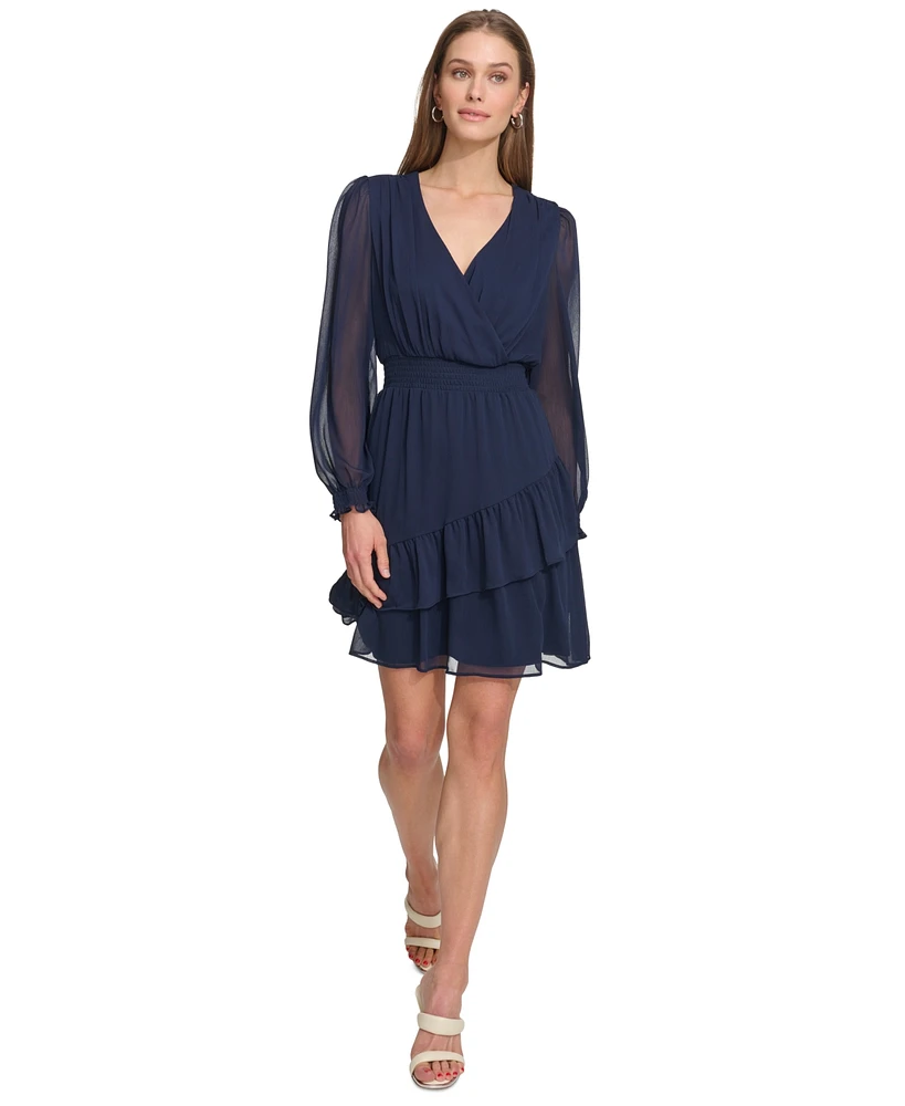 Dkny Women's Long-Sleeve V-Neck Dress