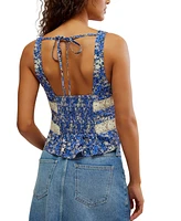 Free People Women's Kiana Floral Print Eyelet Lace Sleeveless Cotton Top