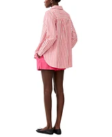 French Connection Women's Striped Point Collar Long Sleeve Top