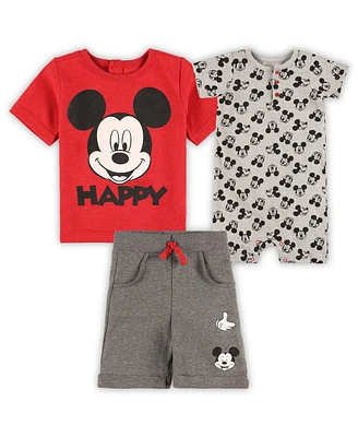 Baby Boys and Girls Mickey Mouse Gray, Navy T-shirt, Shorts Romper Set