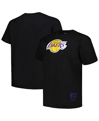 Men's Mitchell & Ness Black Distressed Los Angeles Lakers Big and Tall Hardwood Classics Vintage-Like Logo T-shirt