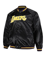 Men's Mitchell & Ness Black Los Angeles Lakers Big and Tall Hardwood Classics Wordmark Satin Raglan Full-Zip Jacket