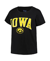 Women's Profile Black Iowa Hawkeyes Plus Arch Over Logo Scoop Neck T-shirt