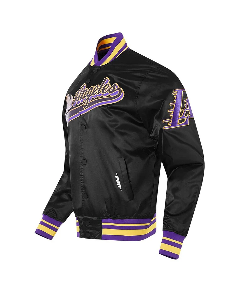 Men's Pro Standard Black Los Angeles Lakers Script Tail Full-Snap Satin Varsity Jacket