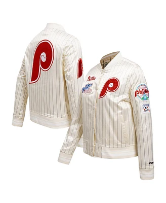 Men's Pro Standard Cream Philadelphia Phillies Cooperstown Collection Pinstripe Retro Classic Full-Button Satin Jacket