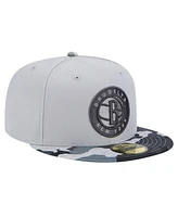 Men's New Era Gray Brooklyn Nets Active Color Camo Visor 59FIFTY Fitted Hat