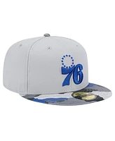 Men's New Era Gray Philadelphia 76ers Active Color Camo Visor 59FIFTY Fitted Hat