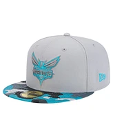 Men's New Era Gray Charlotte Hornets Active Color Camo Visor 59FIFTY Fitted Hat