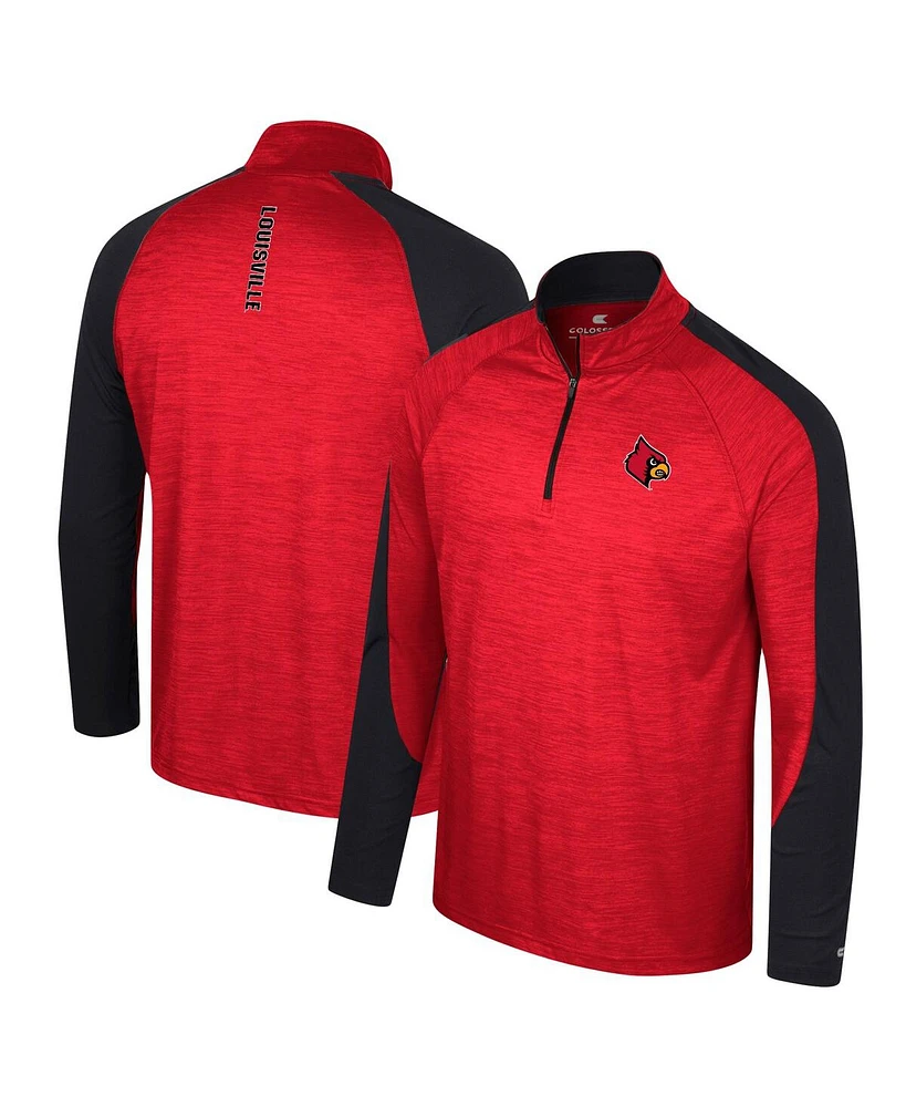 Men's Colosseum Red Louisville Cardinals Langmore Raglan Quarter-Zip Top