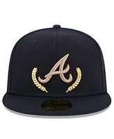 Men's New Era Navy Atlanta Braves Gold Leaf 59FIFTY Fitted Hat