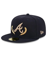 Men's New Era Navy Atlanta Braves Gold Leaf 59FIFTY Fitted Hat