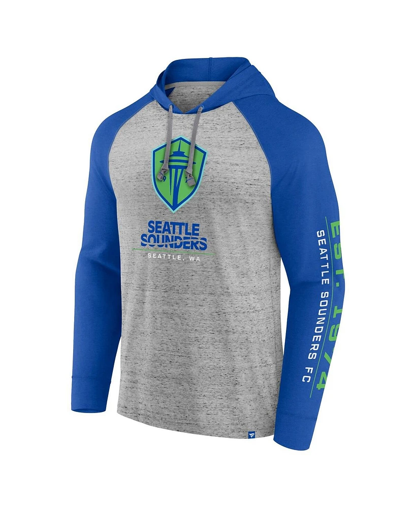 Men's Fanatics Steel Seattle Sounders Fc Deflection Raglan Pullover Hoodie