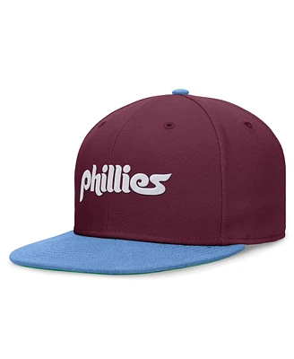 Men's Nike Burgundy, Light Blue Distressed Philadelphia Phillies Rewind Cooperstown True Performance Fitted Hat
